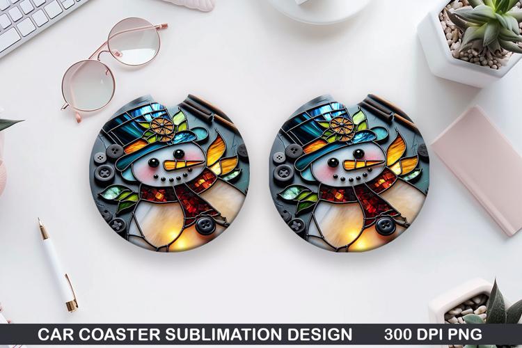 Snowman Car Coaster Sublimation|Christmas Coaster PNG Design