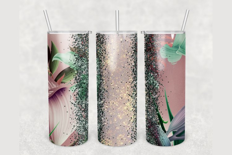 Custom Name Tropical floral glitter 20oz tumbler sublimation