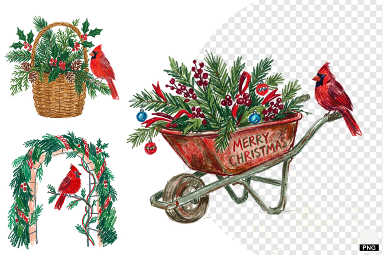 Christmas Cardinal Garden Clipart