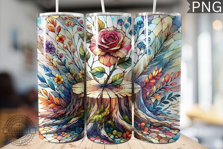 Watercolor Flower Wooden Stump Tumbler - High Quality 3Dpi example image 1