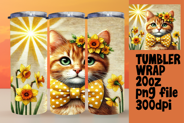 VIVID 20oz Tumbler PNG Template , Cute Cat