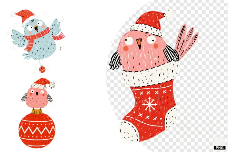 Quirky Christmas Birds PNGs