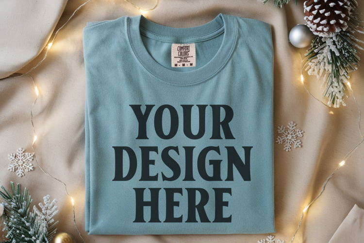 Bay Comfort Colors 1717 Christmas Folded T-Shirt Mockup
