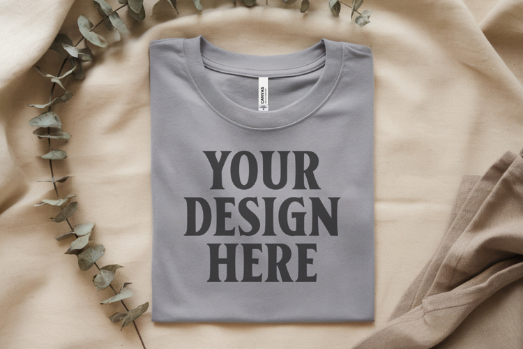Ash Bella Canvas 3001 Flat Lay T-Shirt Mockup