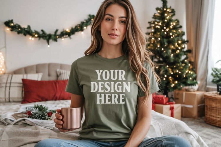 Bella Canvas 3001 Red Christmas Shirt Mockup, Trandy mockup