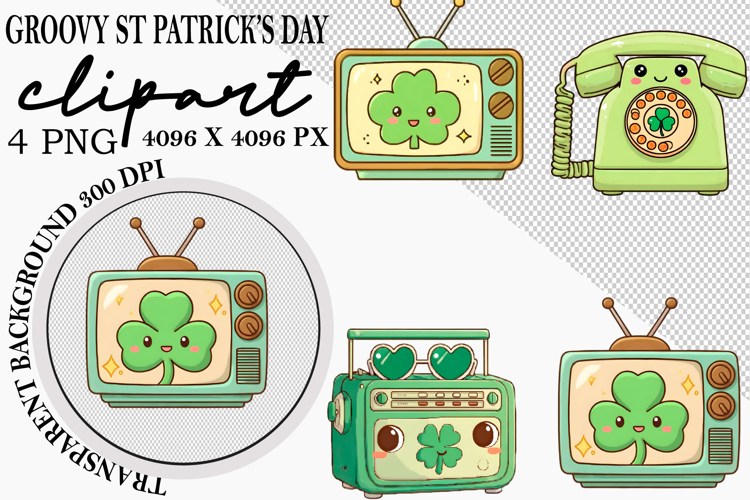 Whimsical Groovy St Patrick’s Day Clipart Watercolor png