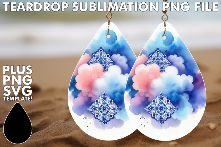 Elegant Teardrop Earrings Magic, Watercolor Pattern