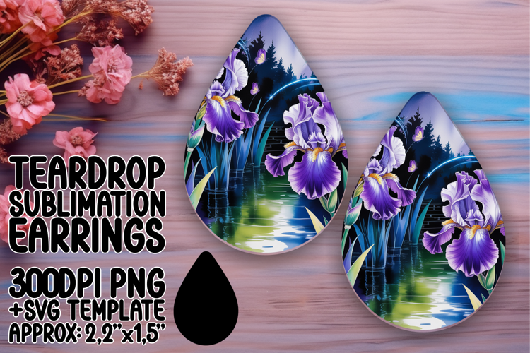 Trendy Teardrop Earrings Artwork for Sublimation , Flowers
