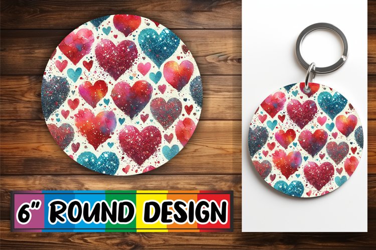Bright Circle Sublimation Keychain PNG, Heart