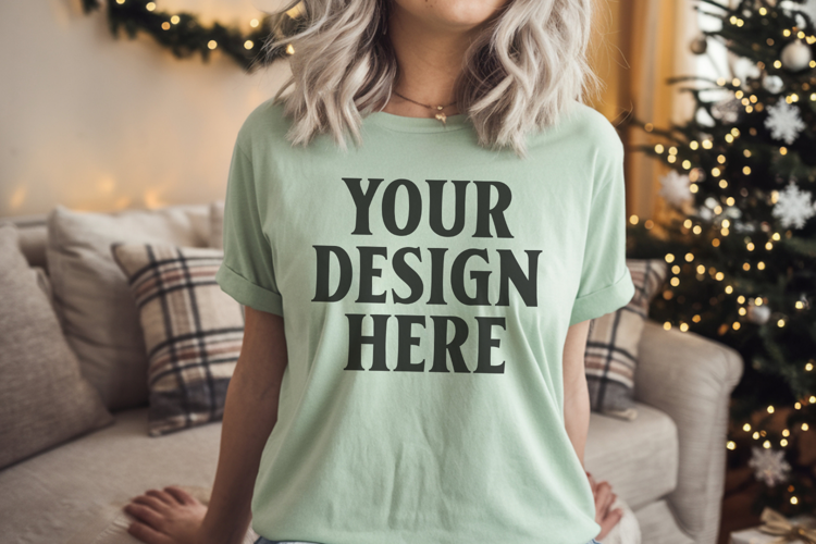 Comfort Colors 1717 Bay Christmas T-Shirt Mockup, Boho