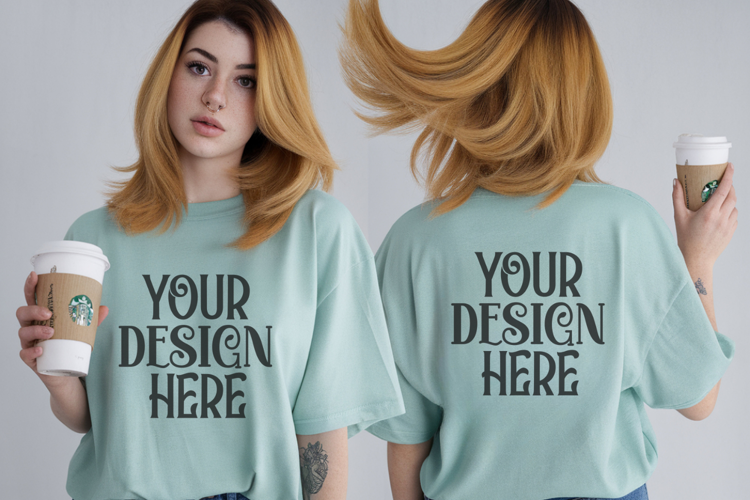 Comfort Colors 1717 Chalky Mint Front & back T shirt mockups