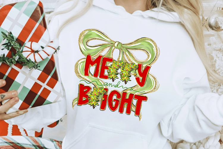 Merry and Bright Png, Coquette Christmas Png, Christmas Png