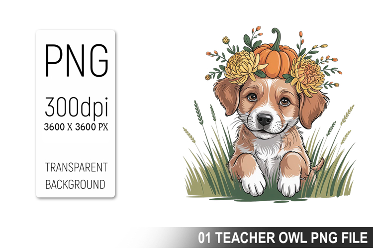 Cute Floral Dog, Animal Sublimation Clipart PNG