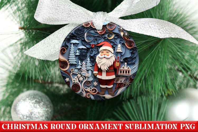 Christmas Quilling Round Ornament PNG | Santa | Sublimation