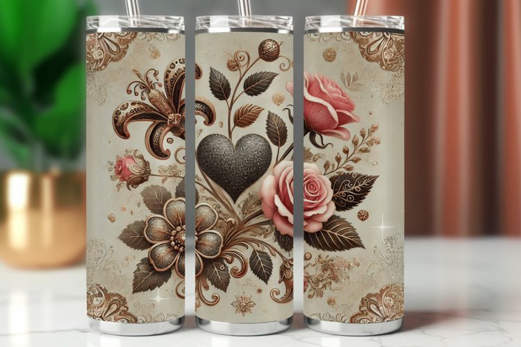 Valentine Tumbler Wrap 20 oz - floral heart roses