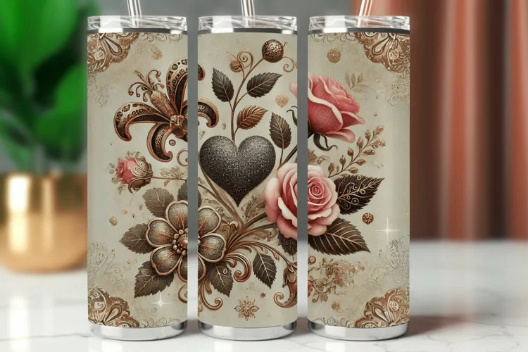 Valentine Tumbler Wrap 20 oz - floral heart roses
