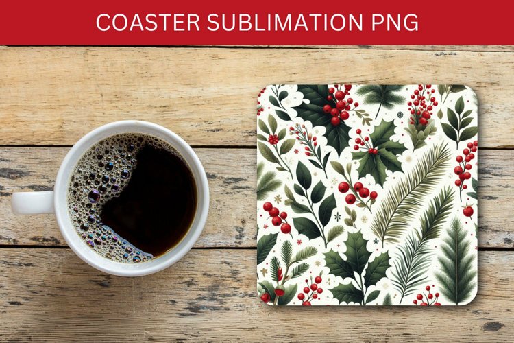 square coaster - christmas pine leaves pattern