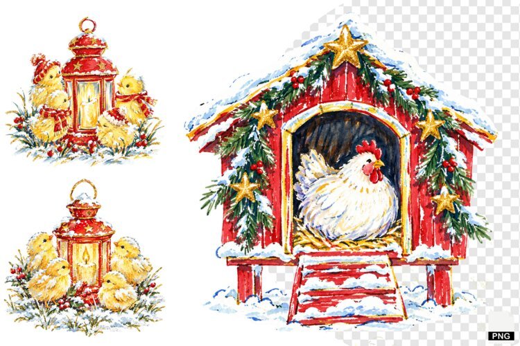 Christmas Chicken Coop Clipart example image 1