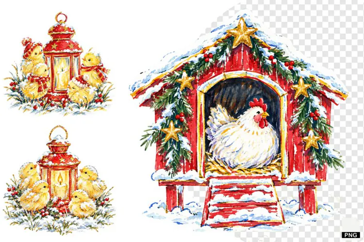 Christmas Chicken Coop Clipart
