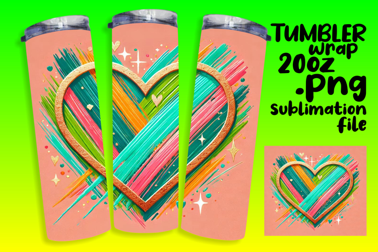 Sublimation Tumbler Template 20oz , Heart