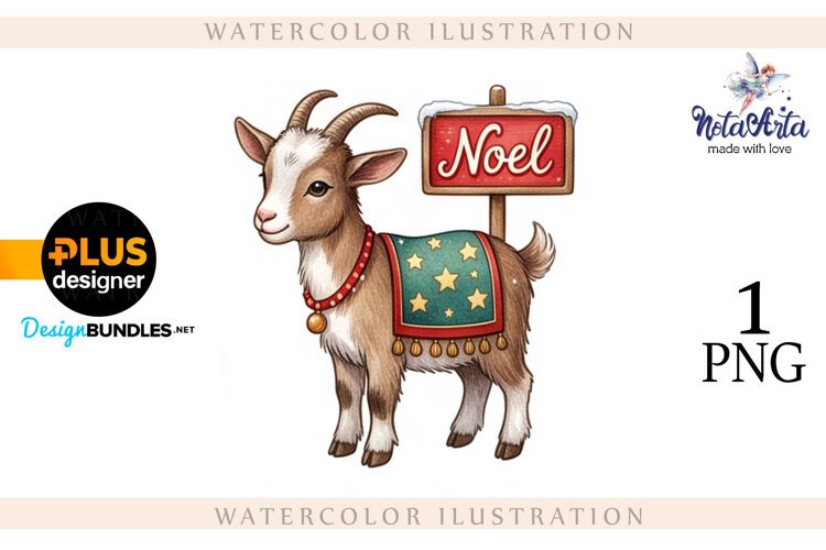 Christmas Goat in Watercolor Style example image 1