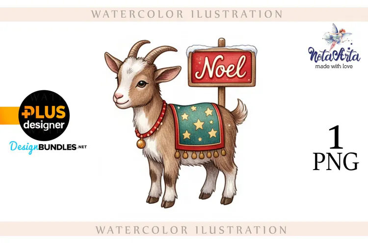 Christmas Goat in Watercolor Style