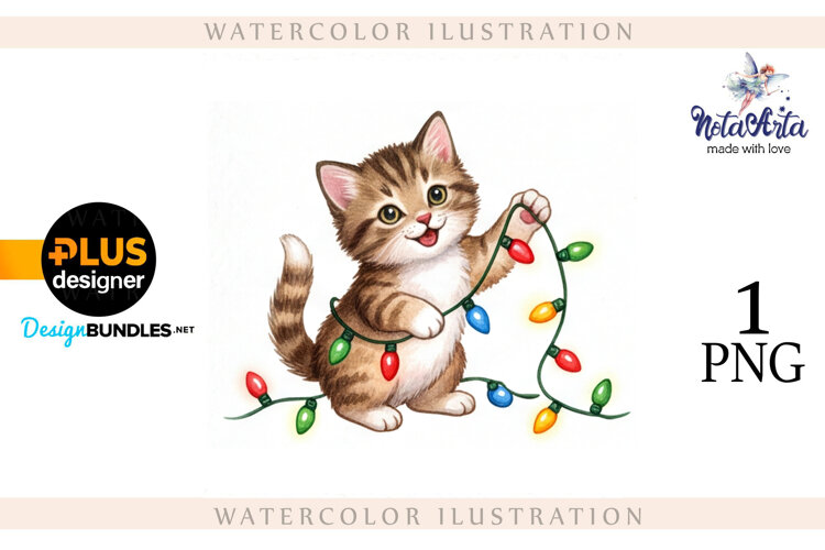 Christmas Kitten in Watercolor Style example image 1