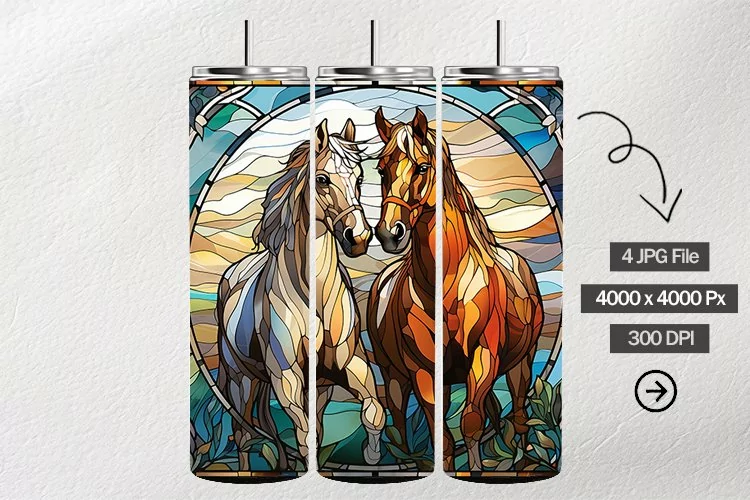 Horses Stained Glass Square Coaster - 04 Variations