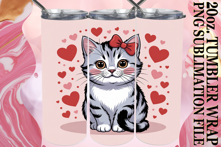 Bright love 20oz tumbler wrap, Valentines Cat