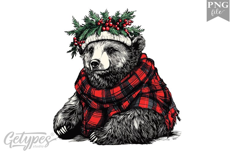 Christmas Bear Clipart Design - High Quality 300 Dpi
