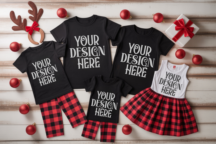 Christmas Family Matching Group T-Shirt Mockups | Holiday Fl