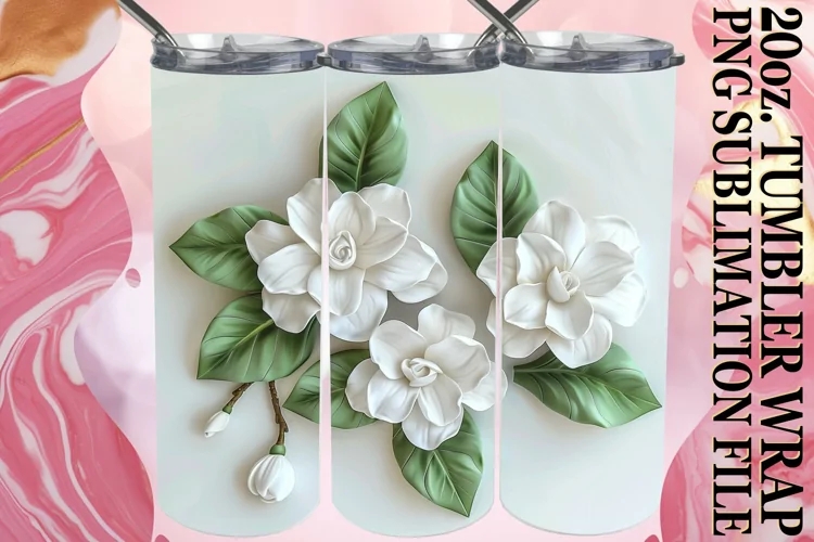 White Bloom Serenity: Sublimation 20oz Tumbler