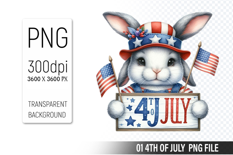 4th Of July Bunny Sublimation Clipart PNG Design