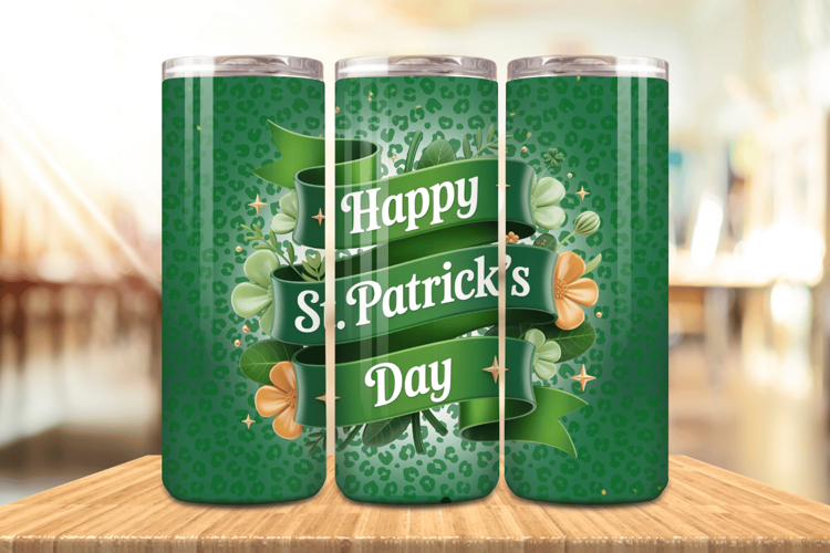 Happy St Patrick’s Day Ribbon Tumbler Wrap PNG Sublimation D