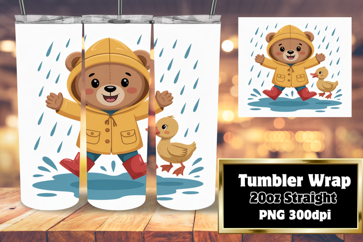 RICH 20oz Tumbler Template for DIY Projects , Cute Bear