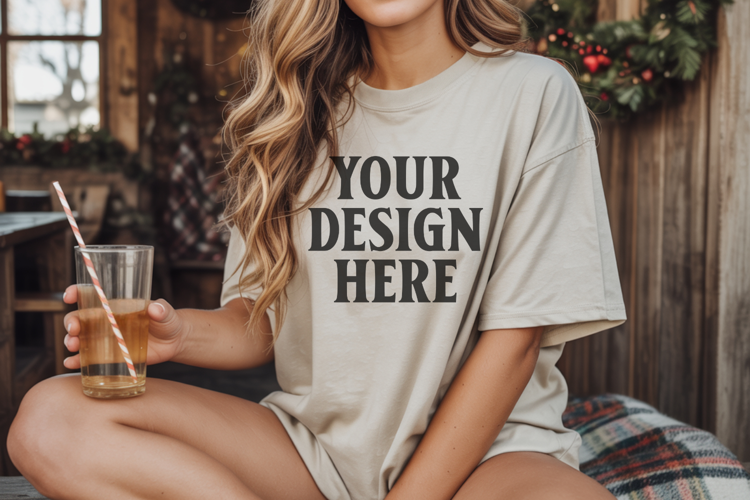 Ivory Christmas Comfort Colors 1717 T-shirt Mockup