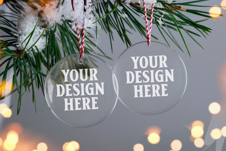 Acrylic Christmas Ornament Mockups | Clear Round Holiday