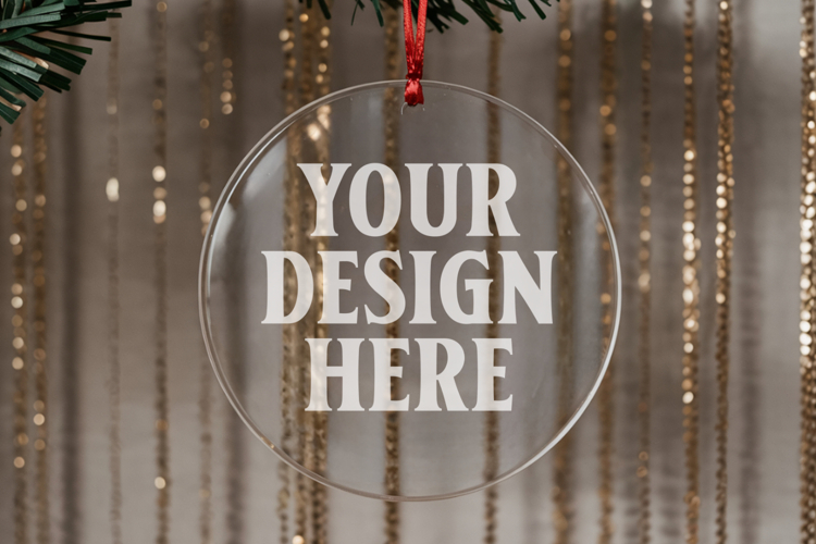 Christmas Acrylic Ornament Mockups | Round Clear Acrylic Orn