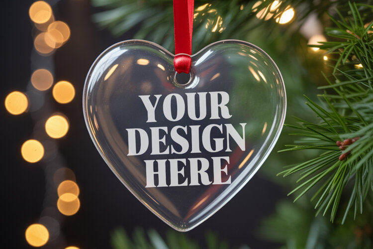 Christmas Heart Crystal Glass Ornament Mockups example image 1