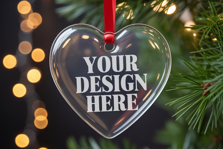 Christmas Heart Crystal Glass Ornament Mockups