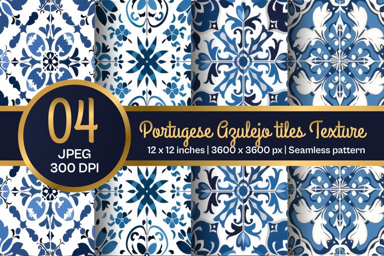 Portuguese Tile Pattern, Blue and white tiles paper example image 1