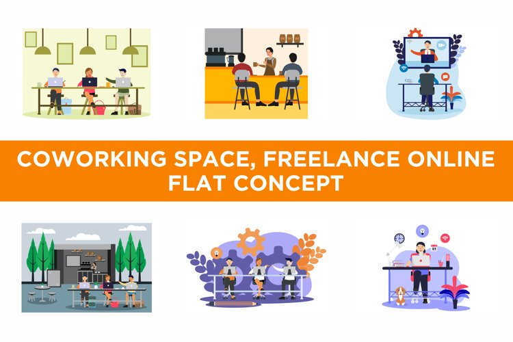 Coworking Space, Freelance Online Flat Concept example image 1