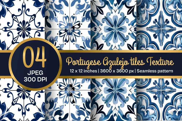 Portuguese Tile Pattern, Blue and white tiles paper