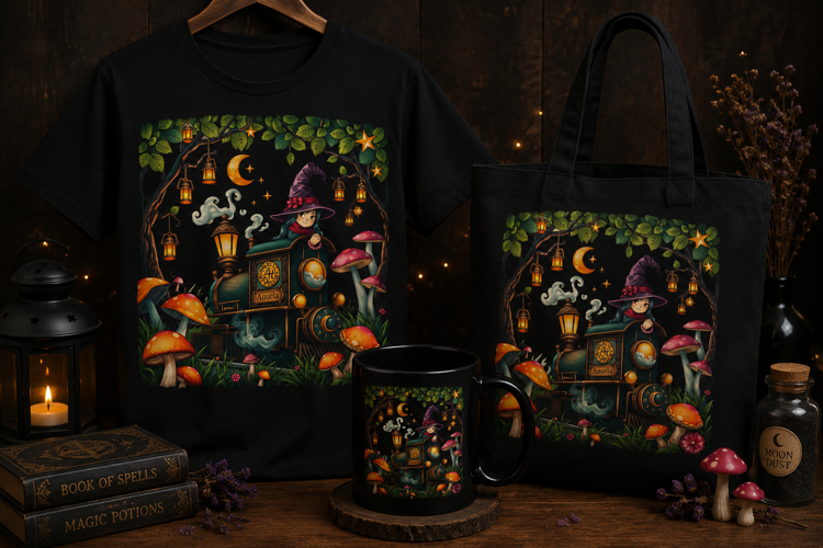 Witch Train PNG | Magical Halloween Forest & Mushroom Clipar