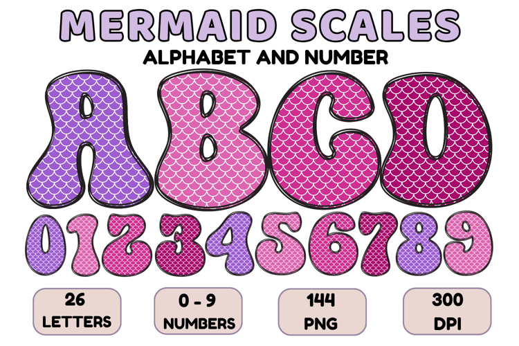 Mermaid Scales Alphabet Letters & Numbers Clipart PNG 300DPI