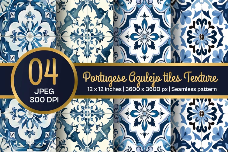 Portuguese Tile Pattern, Blue and white tiles paper