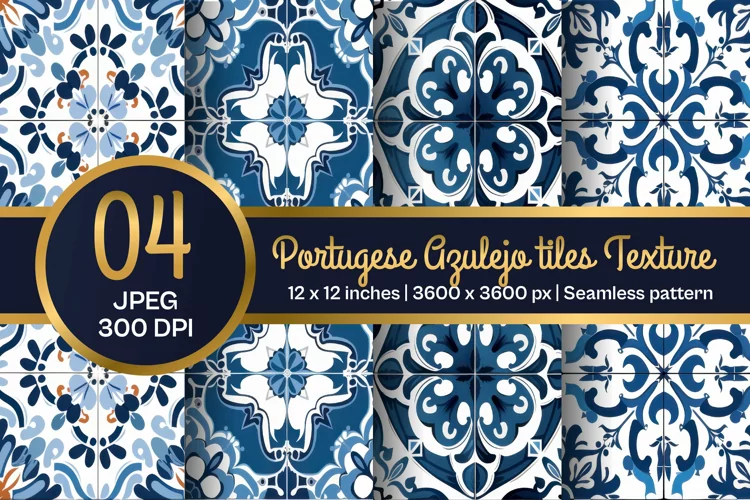 Portuguese Tile Pattern, Blue and white tiles paper