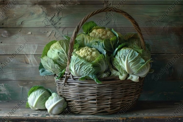 Freshly picked cauliflowers overflowing in rustic wicker bas