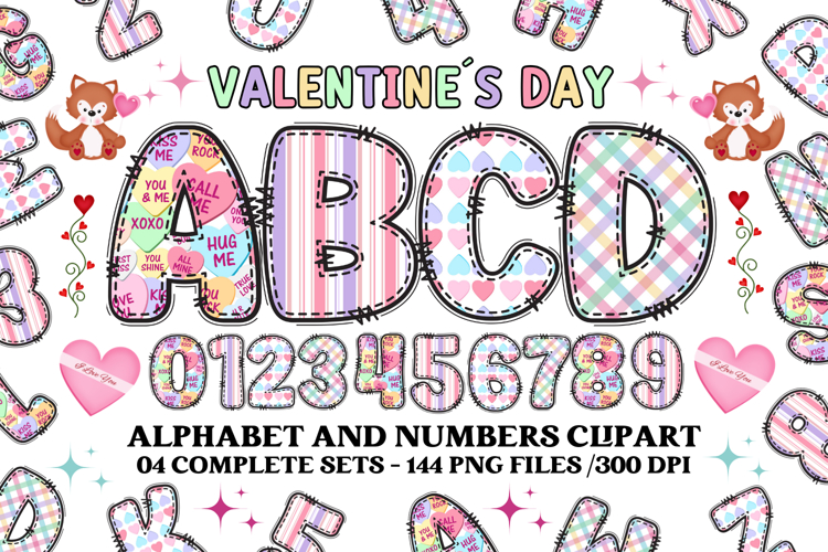 Valentine Alphabet Clip Art, valentines day letters doodle