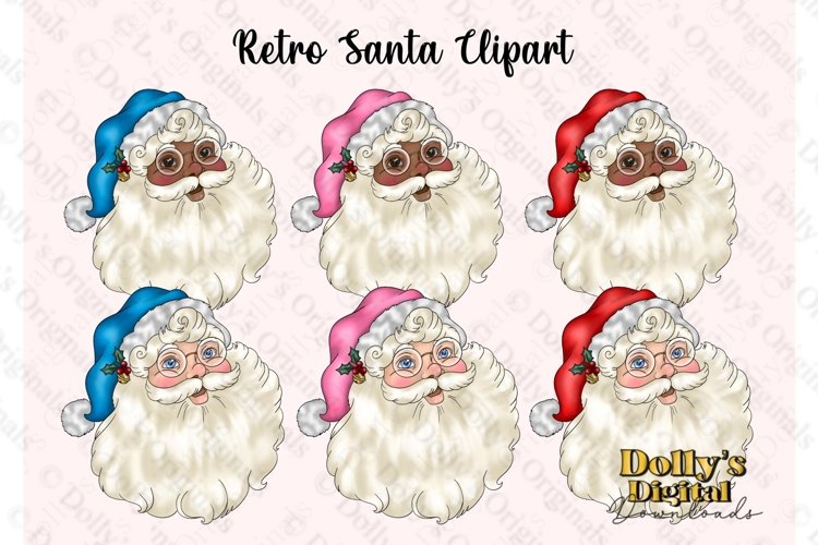 Retro Santa Faces Christmas Clipart Bundle example image 1